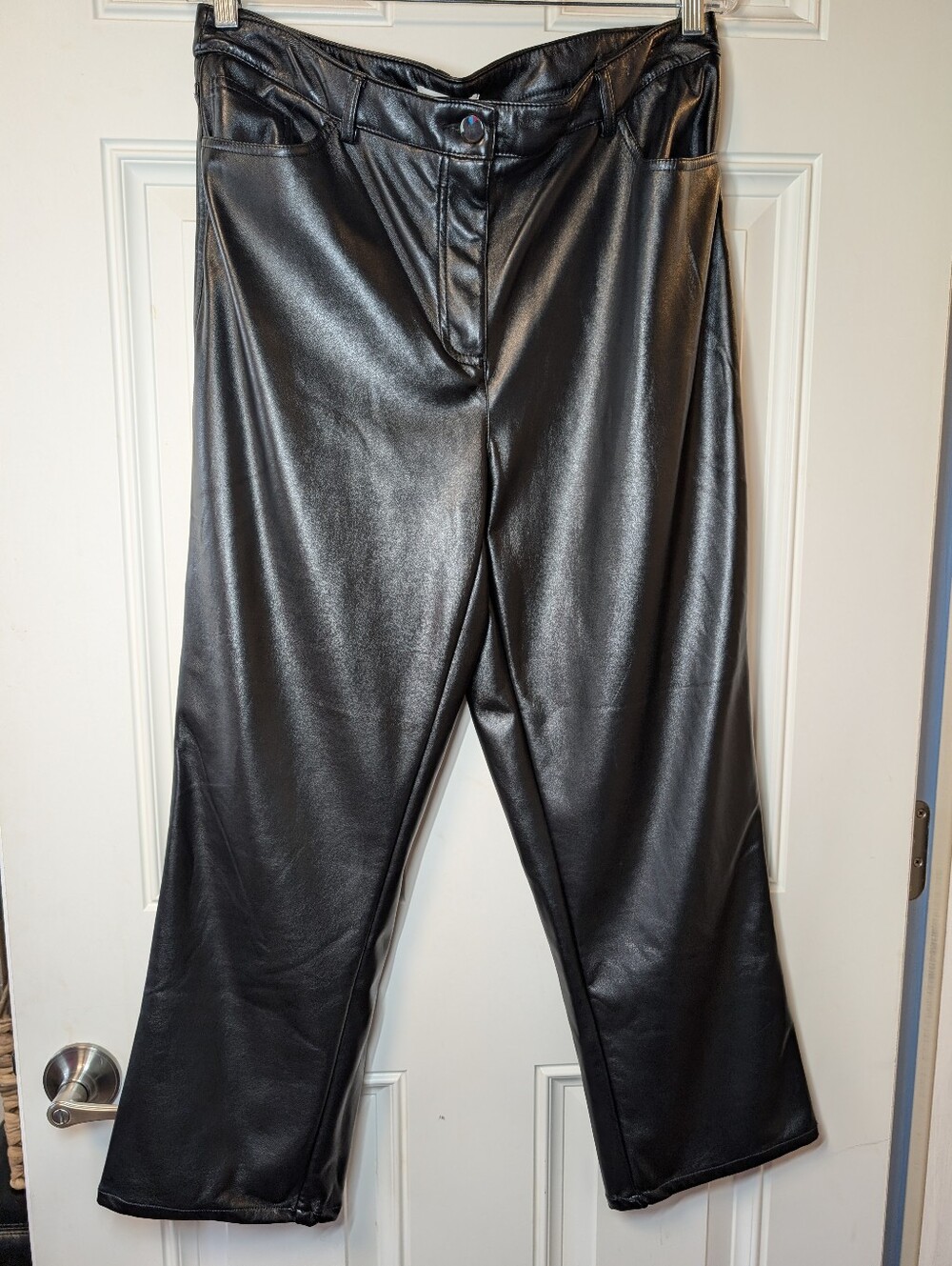 Maison d’Amélie Paris Black Faux Leather Pants Size 14 High Rise Straight Leg